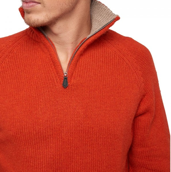 Balldiri 100% Kaschmir Herren Pullover Troyer Langarm Kontrastkragen 8-fädig - Balldiri & Windhound