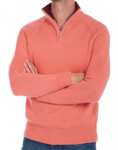 Balldiri 100% Kaschmir Herren Pullover Troyer Kontrastkragen 8-fädig - Balldiri & Windhound