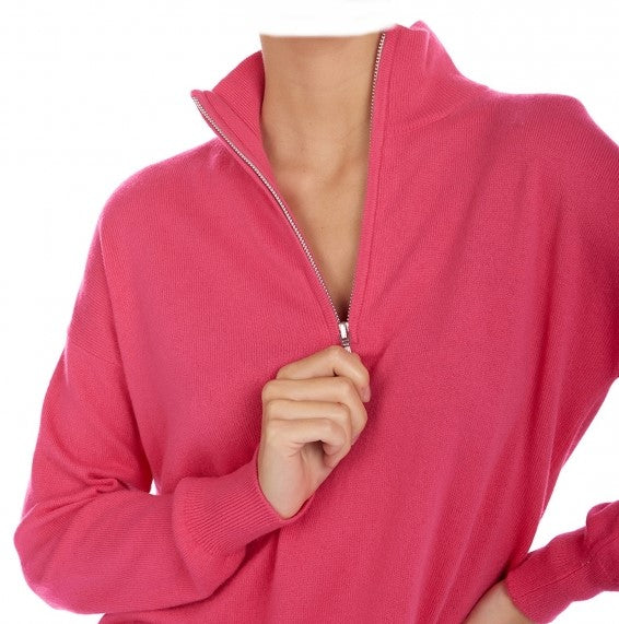 Balldiri 100% Kaschmir Damen langarm Pullover Troyer Polo 2-fädig - Balldiri & Windhound