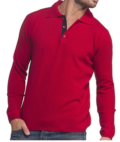 Balldiri 100% Kaschmir Herren Langarm Polo mit Kontrastkragen 2-fädig - Balldiri & Windhound