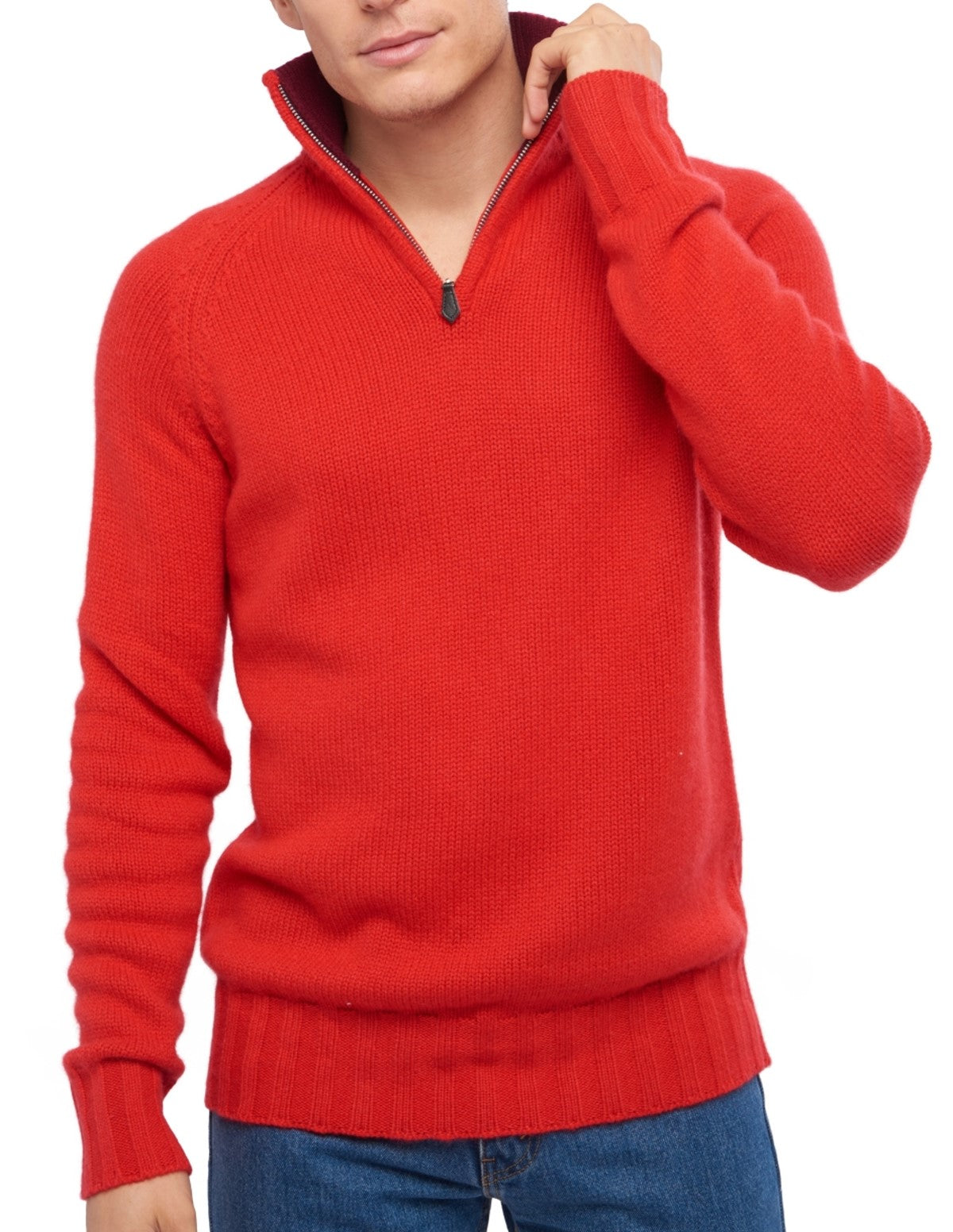 Balldiri 100% Kaschmir Herren Pullover Troyer Langarm Kontrastkragen 8-fädig - Balldiri & Windhound