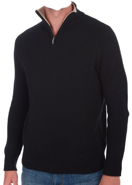Balldiri 100% Kaschmir Herren Pullover Troyer Kontrastkragen 8-fädig - Balldiri & Windhound