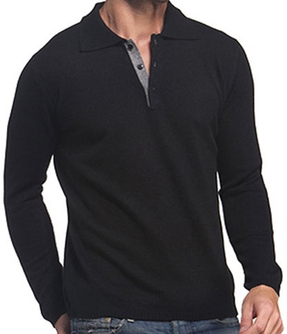 Balldiri 100% Kaschmir Herren Langarm Polo mit Kontrastkragen 2-fädig - Balldiri & Windhound