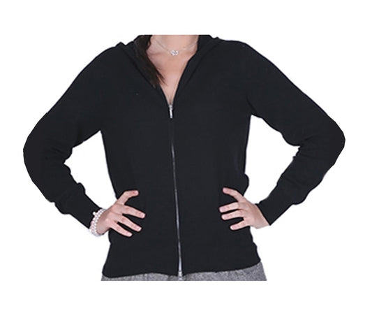 Balldiri 100% Kaschmir Jacke Strickjacke Damen Hoody 2-fädig schwarz XL - Balldiri & Windhound