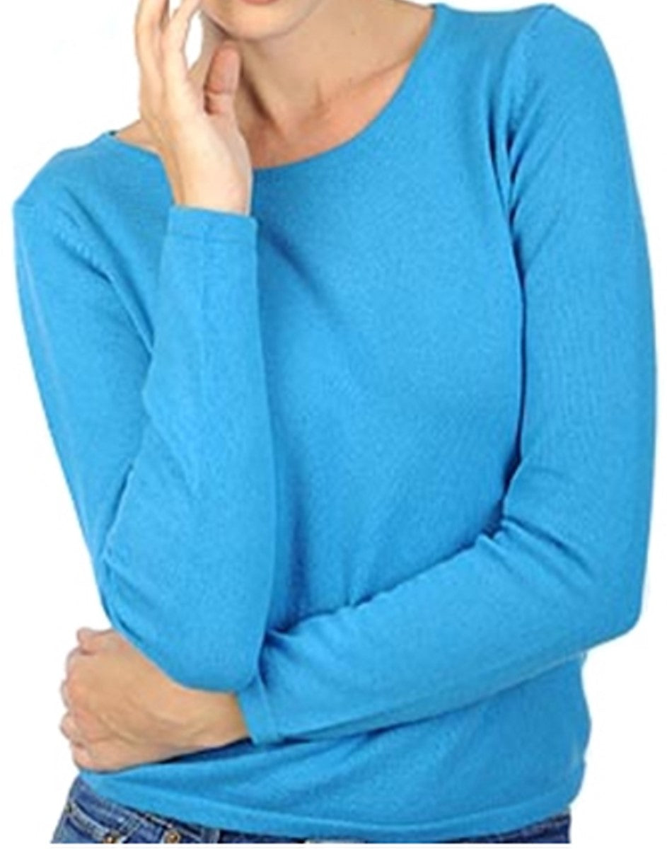 Balldiri 100% Kaschmir Pullover Rundhals U-Boot Damen 2-fädig südseeblau L - Balldiri & Windhound