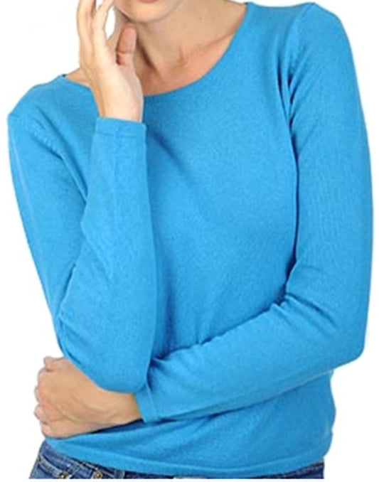 Balldiri 100% Kaschmir Pullover Rundhals U-Boot Damen 2-fädig südseeblau L - Balldiri & Windhound
