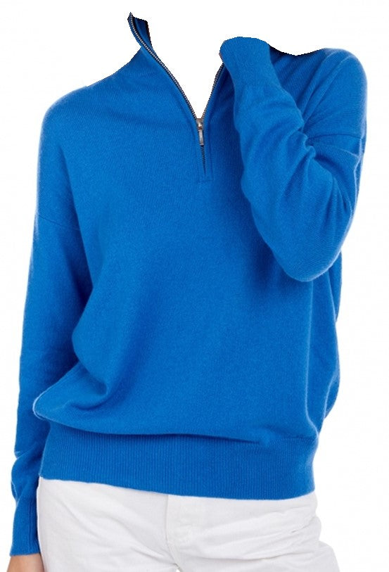 Balldiri 100% Kaschmir Damen langarm Pullover Troyer Polo 2-fädig - Balldiri & Windhound