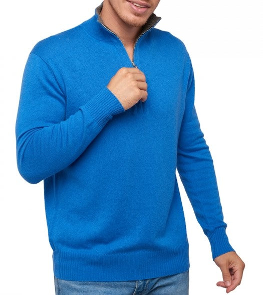 Balldiri 100% Kaschmir Herren Langarm Pullover Troyer Kontrastkragen 2-fädig - Balldiri & Windhound