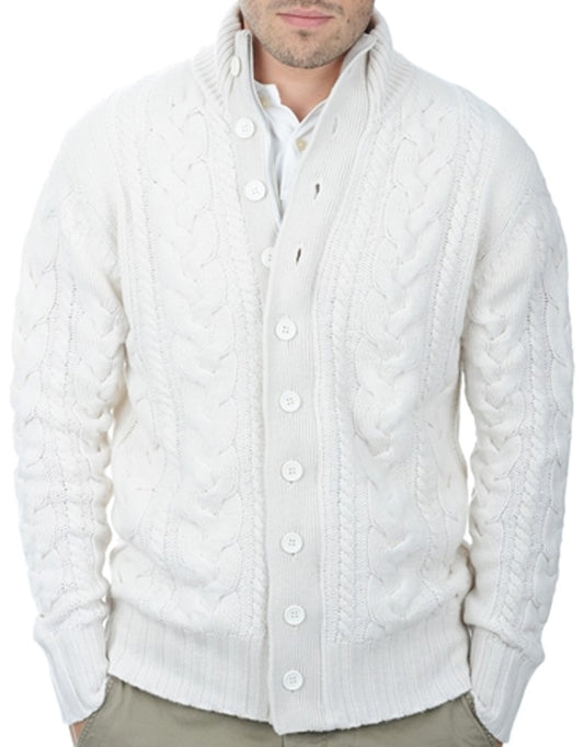 Balldiri 100% Kaschmir Herren Strickjacke Zopfmuster mit Stehkragen 8-fädig - Balldiri & Windhound